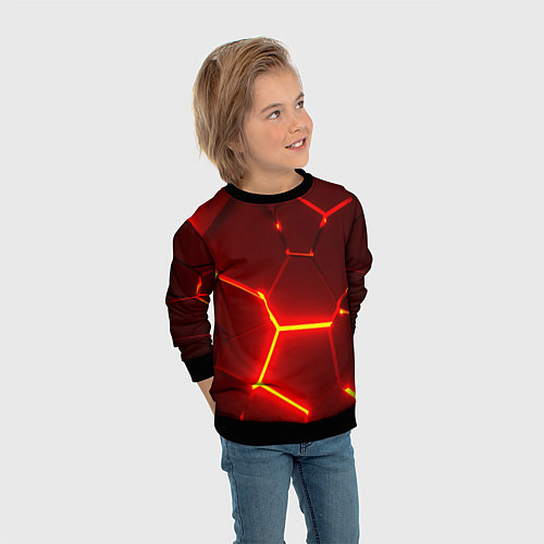 Детский свитшот Красные неоновые геометрические плиты / 3D-Черный – фото 3
