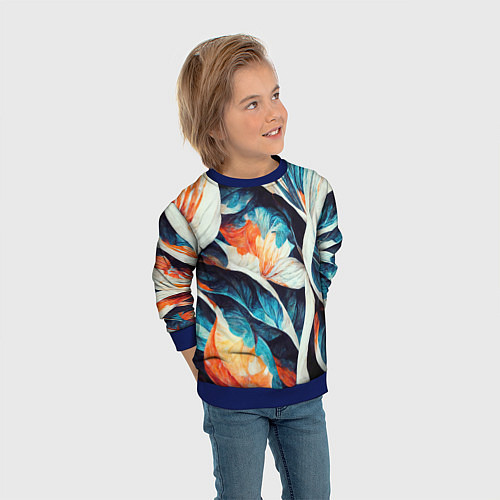 Детский свитшот Красочная листья - абстракция / 3D-Синий – фото 3