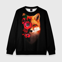 Свитшот детский Лиса и цветы, цвет: 3D-черный