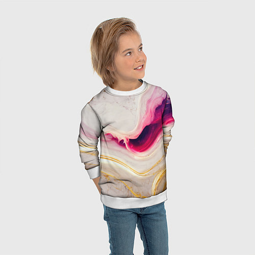 Детский свитшот Золотые и розовые мраморные узоры / 3D-Белый – фото 3
