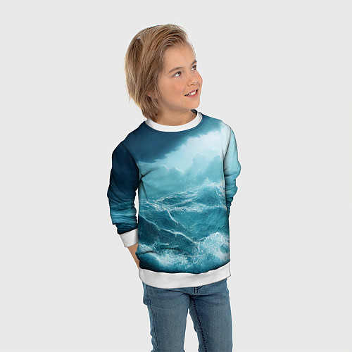 Детский свитшот Буря в море / 3D-Белый – фото 3