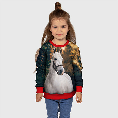 Детский свитшот Белая лошадка / 3D-Красный – фото 4