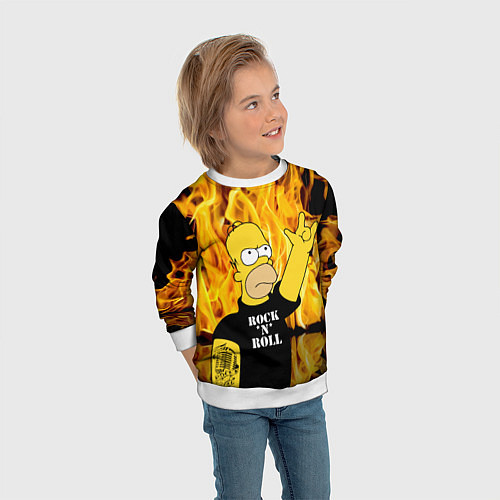 Детский свитшот Homer Simpson - Rock n Roll! / 3D-Белый – фото 3