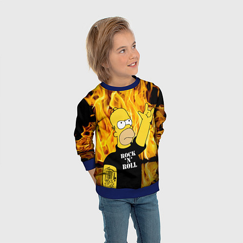 Детский свитшот Homer Simpson - Rock n Roll! / 3D-Синий – фото 3