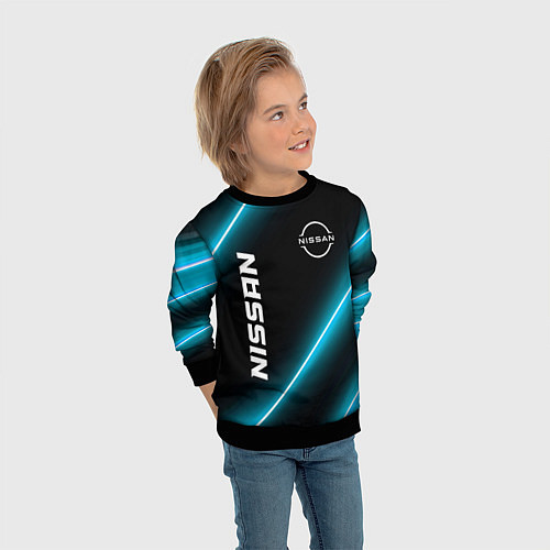 Детский свитшот Nissan неоновые лампы / 3D-Черный – фото 3