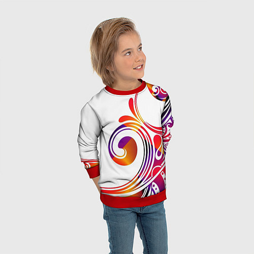 Детский свитшот Узор на белом фоне / 3D-Красный – фото 3