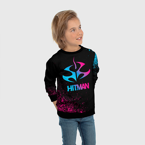 Детский свитшот Hitman - neon gradient / 3D-Черный – фото 3