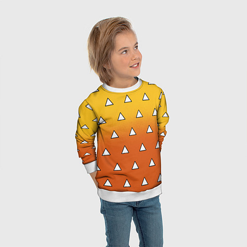 Детский свитшот Оранжевое кимоно с треугольниками - Зеницу клинок / 3D-Белый – фото 3