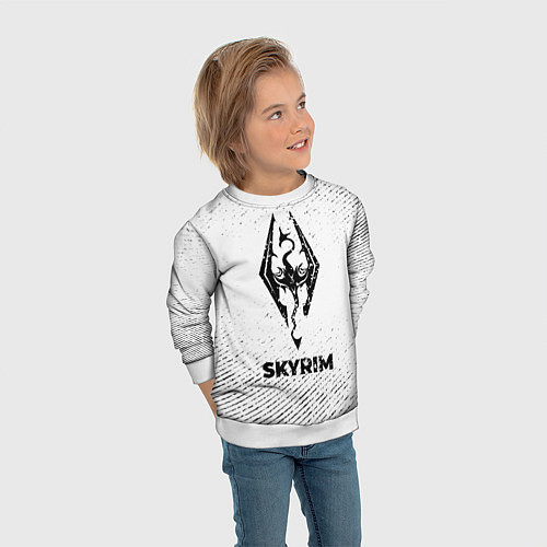 Детский свитшот Skyrim с потертостями на светлом фоне / 3D-Белый – фото 3