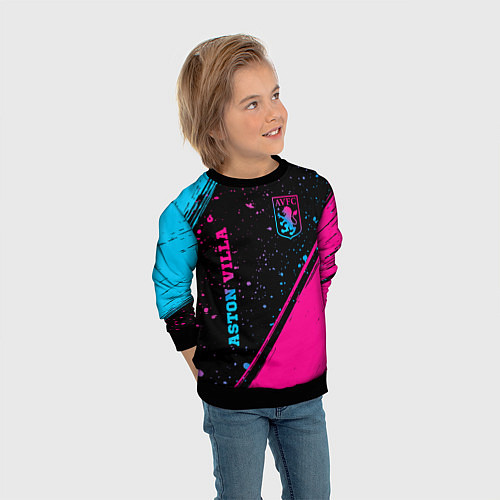 Детский свитшот Aston Villa - neon gradient: надпись, символ / 3D-Черный – фото 3