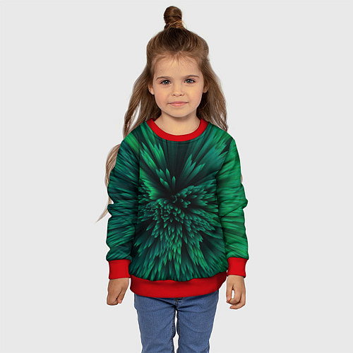 Детский свитшот Объёмные острые зелёные фигуры / 3D-Красный – фото 4