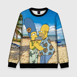 Свитшот детский Гомер Симпсон танцует с Мардж на пляже, цвет: 3D-черный