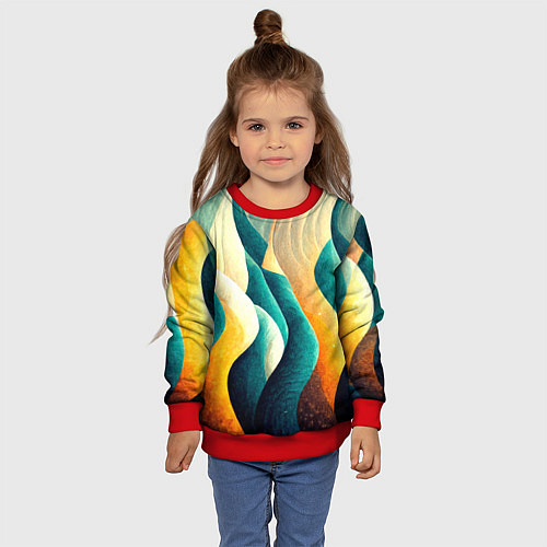 Детский свитшот Вертикальные волны / 3D-Красный – фото 4