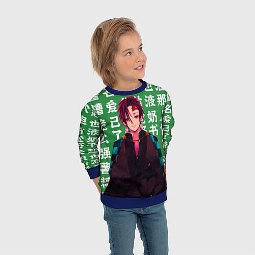 Детский свитшот Танджиро повзрослевший - Клинок рассекающий демоно / 3D-Синий – фото 3