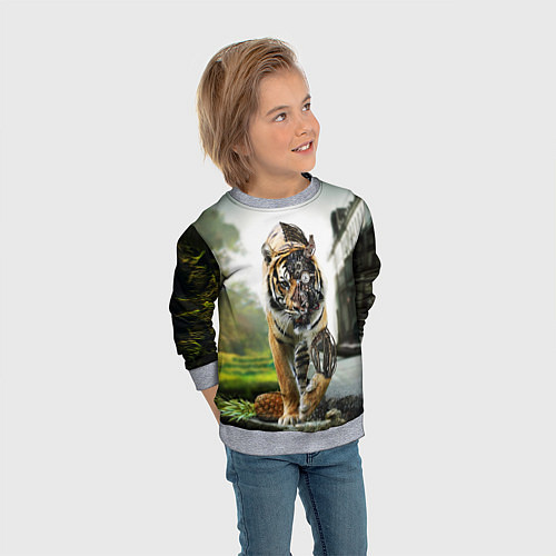 Детский свитшот Кибернетический тигр / 3D-Меланж – фото 3