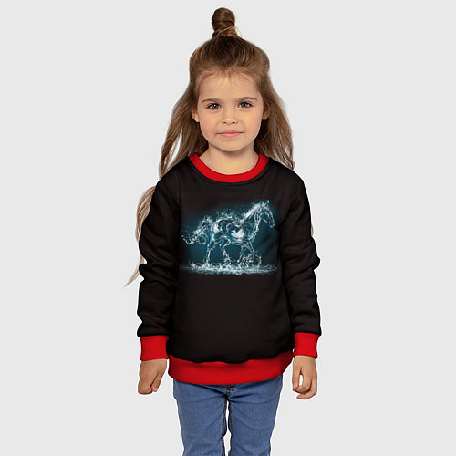 Детский свитшот Лошадь из водяных капель / 3D-Красный – фото 4