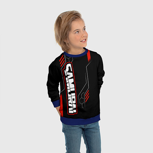 Детский свитшот Samurai - Красный техно - Киберпанк / 3D-Синий – фото 3