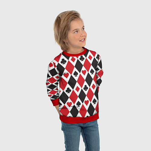 Детский свитшот Фон из карточных мастей / 3D-Красный – фото 3