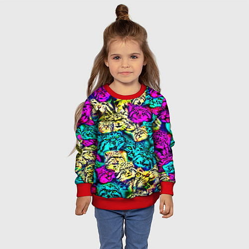 Детский свитшот Психоделические манулы / 3D-Красный – фото 4