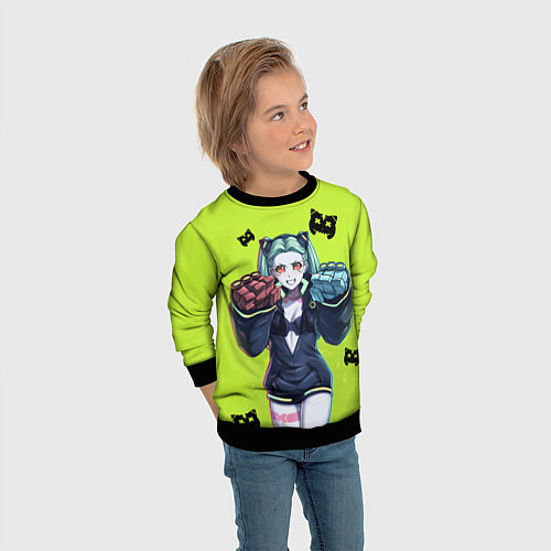 Детский свитшот Ребекка из аниме Cyberpunk Edgerunners / 3D-Черный – фото 3