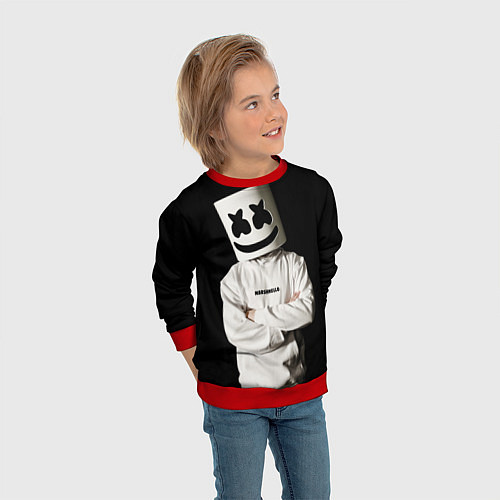 Детский свитшот Marshmello на чёрном фоне / 3D-Красный – фото 3