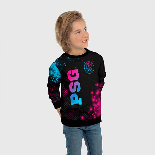 Детский свитшот PSG - neon gradient: надпись, символ / 3D-Черный – фото 3
