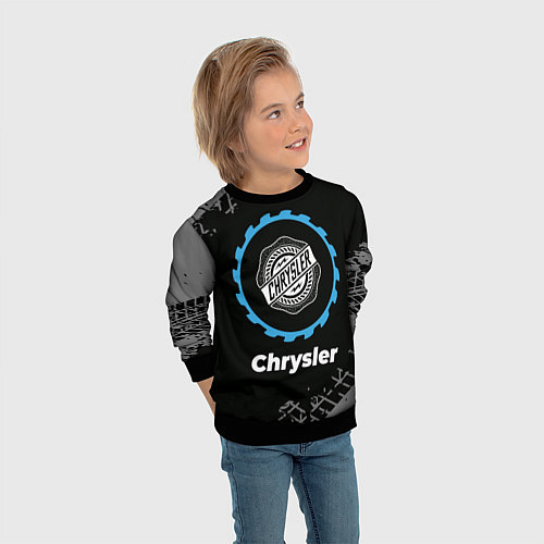 Детский свитшот Chrysler в стиле Top Gear со следами шин на фоне / 3D-Черный – фото 3