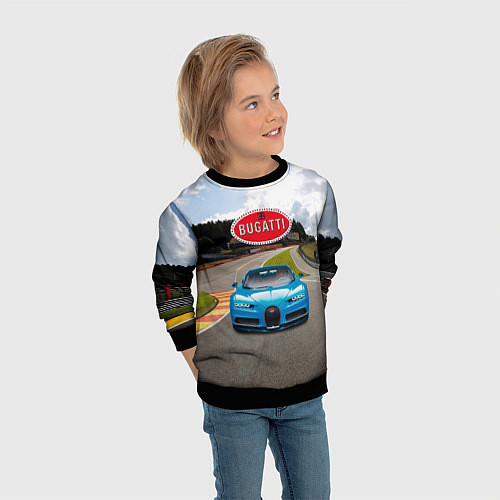 Детский свитшот Bugatti - motorsport - гоночная трасса / 3D-Черный – фото 3