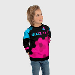 Свитшот детский Suzuki - neon gradient: символ сверху, цвет: 3D-черный — фото 2