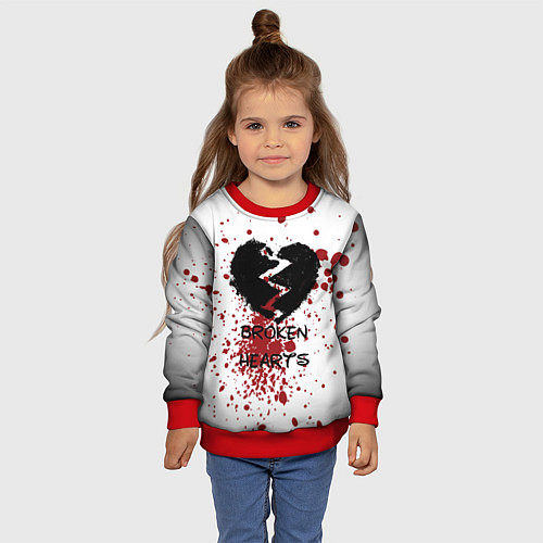 Детский свитшот Разбитое черное сердце / 3D-Красный – фото 4