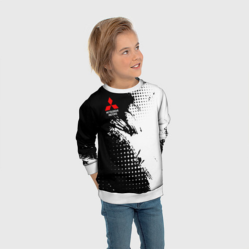 Детский свитшот Mitsubishi - черно-белая абстракция / 3D-Белый – фото 3
