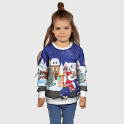 Свитшот детский Дед Мороз едет на скутере с подарками в Новогоднюю, цвет: 3D-белый — фото 2