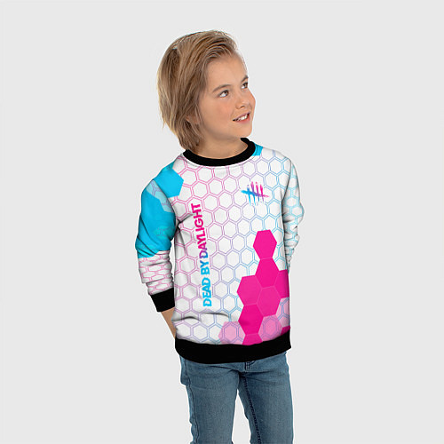 Детский свитшот Dead by Daylight neon gradient style: надпись, сим / 3D-Черный – фото 3
