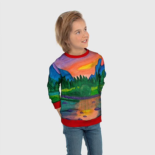 Детский свитшот Закат на реке / 3D-Красный – фото 3