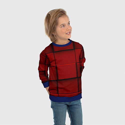 Детский свитшот Абстрактная красные кубики-стена / 3D-Синий – фото 3