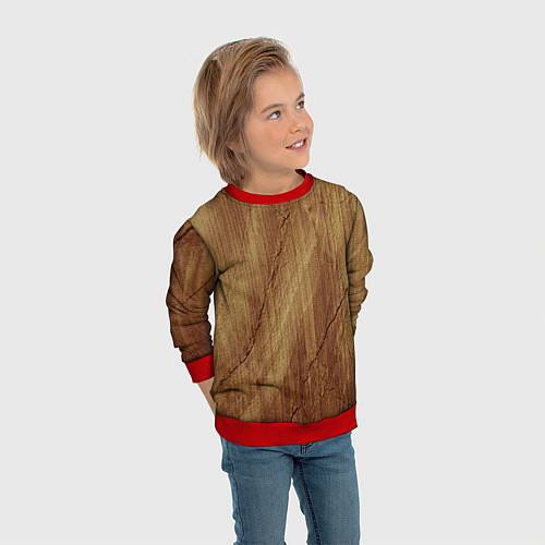 Детский свитшот Деревянная текстура / 3D-Красный – фото 3