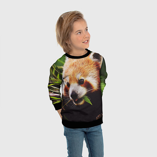 Детский свитшот Красная милая панда / 3D-Черный – фото 3