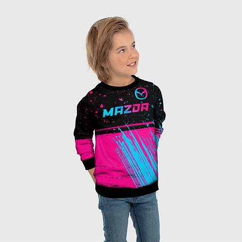 Детский свитшот Mazda - neon gradient: символ сверху / 3D-Черный – фото 3