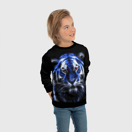 Детский свитшот Синий неоновый тигр / 3D-Черный – фото 3