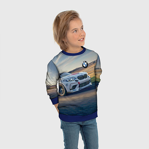 Детский свитшот Мощная бэха на трассе / 3D-Синий – фото 3