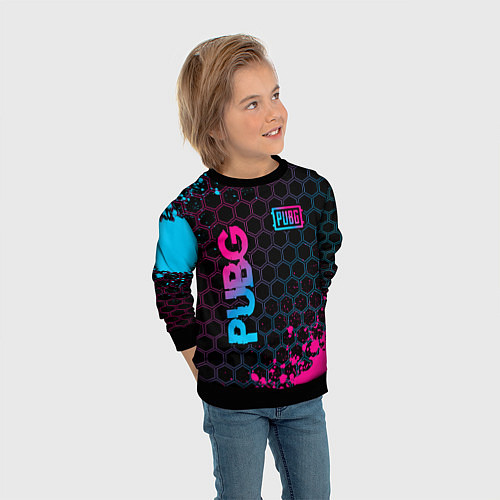 Детский свитшот PUBG - neon gradient: надпись, символ / 3D-Черный – фото 3