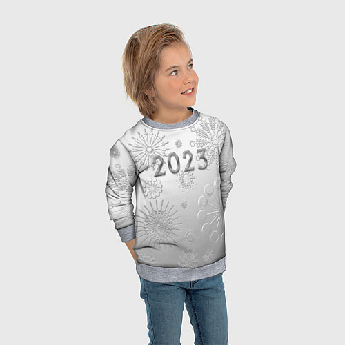 Детский свитшот Новый год 2023 в снежинках / 3D-Меланж – фото 3