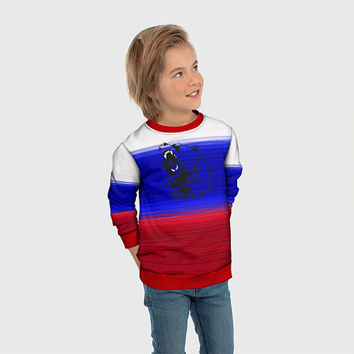 Детский свитшот Флаг России с медведем / 3D-Красный – фото 3