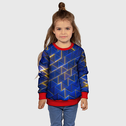 Детский свитшот Синие треугольники и жёлтый свет / 3D-Красный – фото 4
