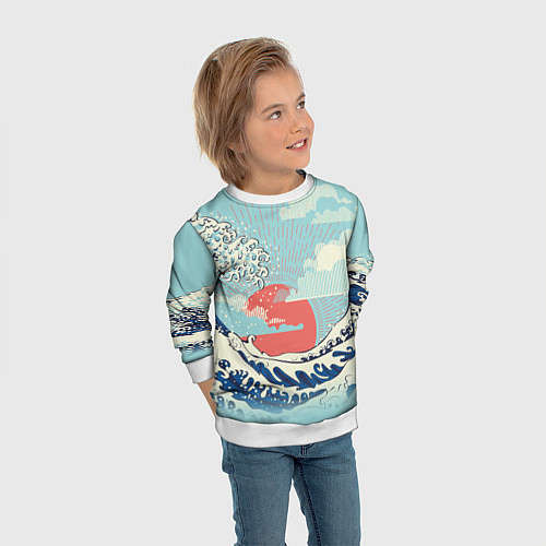 Детский свитшот Морской пейзаж с большими волнами на закате / 3D-Белый – фото 3