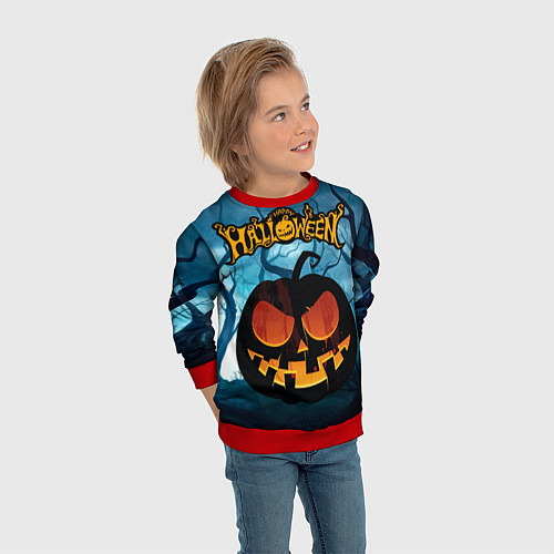 Детский свитшот Halloween pumpkins / 3D-Красный – фото 3