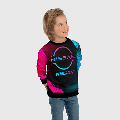 Детский свитшот Nissan - neon gradient / 3D-Черный – фото 3