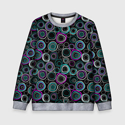 Свитшот детский Узор ретро круги и кольца на черном фоне, цвет: 3D-меланж