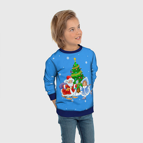 Детский свитшот Дед Мороз, Снегурочка и елка / 3D-Синий – фото 3