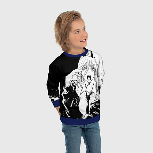 Детский свитшот Возмущенная Пауэр - Человек бензопила / 3D-Синий – фото 3